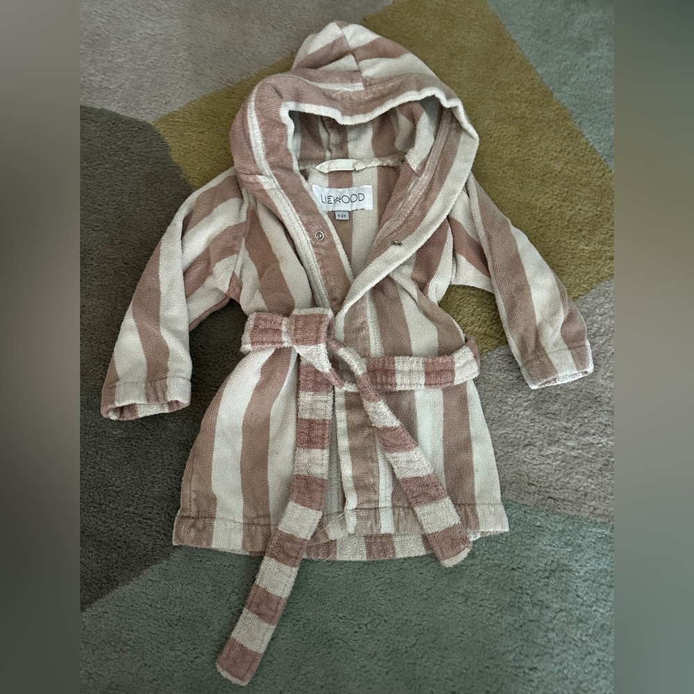 Liewood Kids Hooded Bathrobe - Blush & Cream Stripes